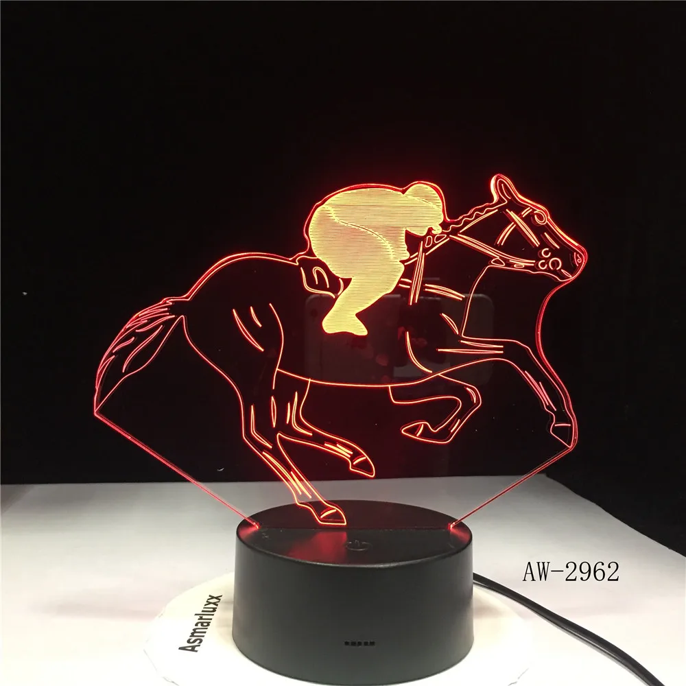 Horse Racing Model 3D Night Light USB Novelty Gifts 7 Colors Changing LED Desk Table Touch Base Lamp Kids Gift Dropship AW-2962 | Лампы и