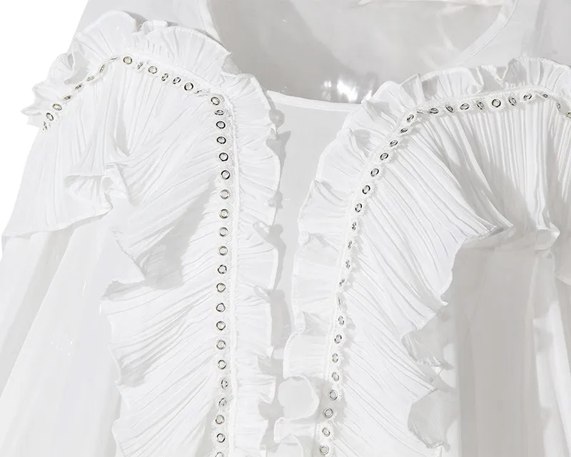 TWOTWINSTYLE оборками Сексуальная рубашка Женский шифон лоскутное V средства ухода за