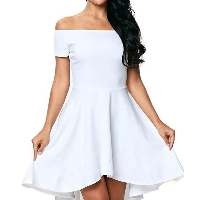 Женское летнее повседневное коктейльное короткое платье с открытыми плечами