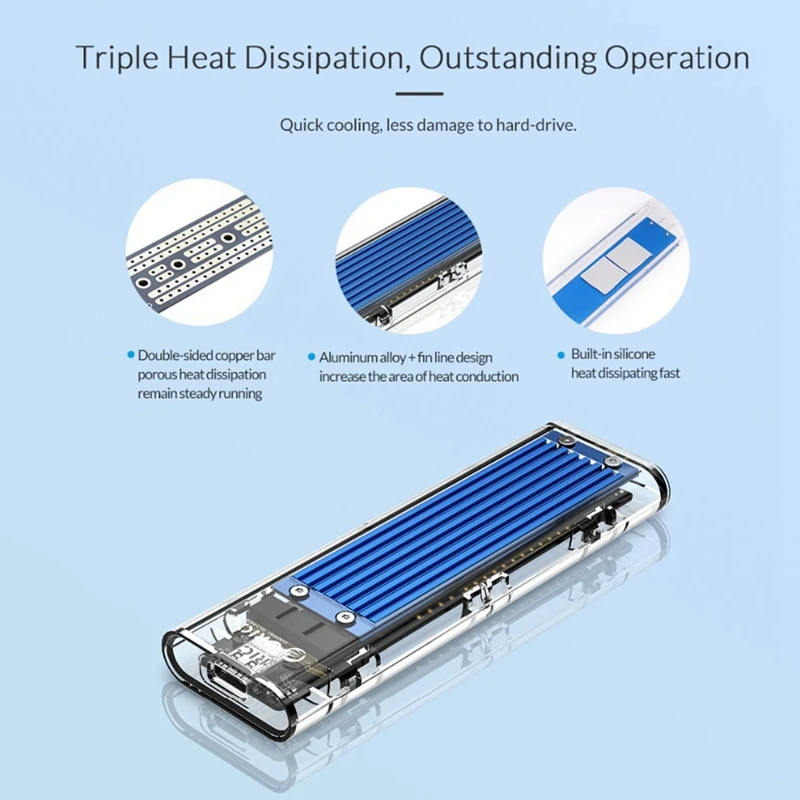 Orico Nvme M.2 к корпусу Ssd Type-C чехол M Key прозрачный Внешний Usb 3 1 Gen2 10 Гбит/с Поддержка Uasp