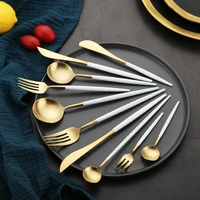 white gold steel cutlery set kitchen dessert knife forks knives spoons chopstick tableware dinnerware dinner set dropshipping