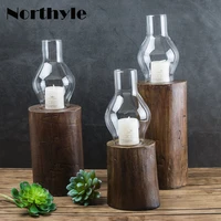 northyle traditional candlestick glass candle holder wooden base candle lantern party decoration tealight candle stand