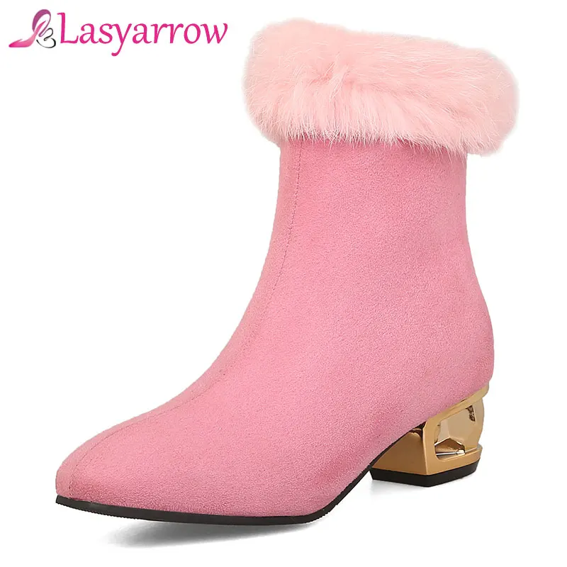 

Lasyarrow Brands Shoes Women Leisure Ankle Boots For Women Thick Metal Heels Ankle Boots Female Sapatos Femininas Mujer Botas
