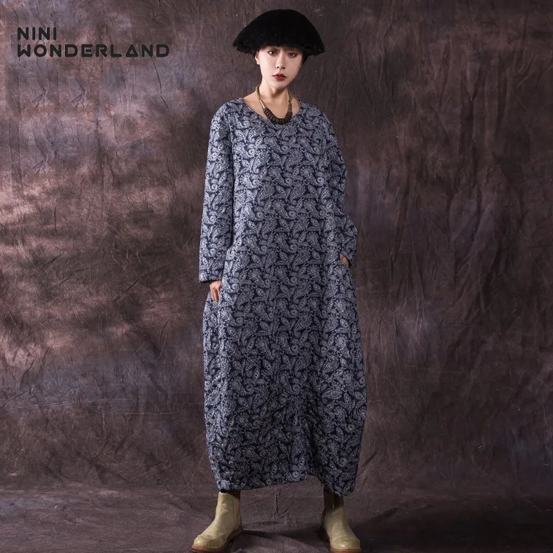 Женское Хлопковое платье NINI WONDERLAND Свободное длинное с принтом фонарь теплого