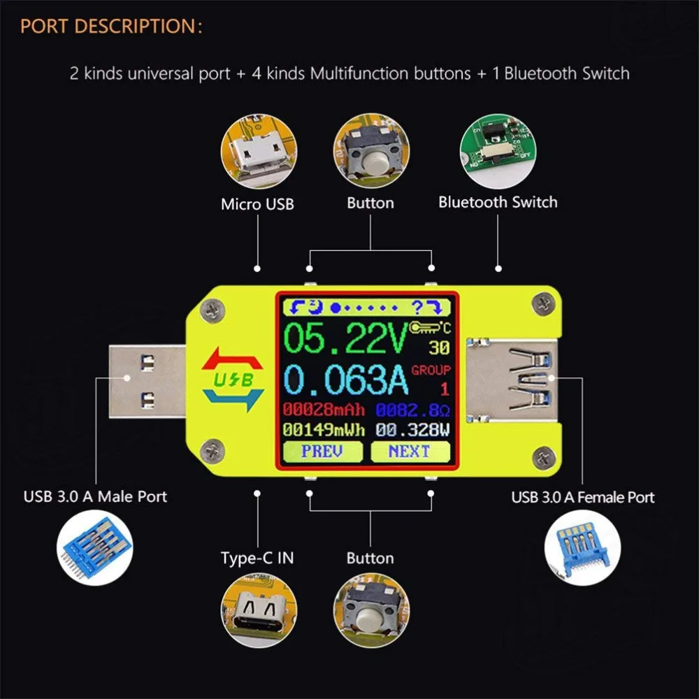 Вольтметр Амперметр UM34 UM34C LD25 для приложения USB 3 0 Type C DC измеритель напряжения