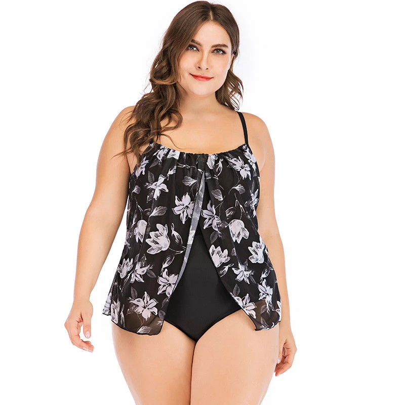Плюс размер Цельный купальник Женский цветочный принт стильный большой женский