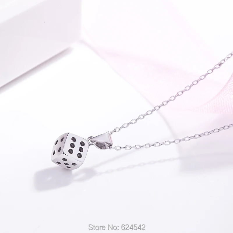Серебро 925 пробы счастливые квадратные игральные кубики подвески ожерелье кости