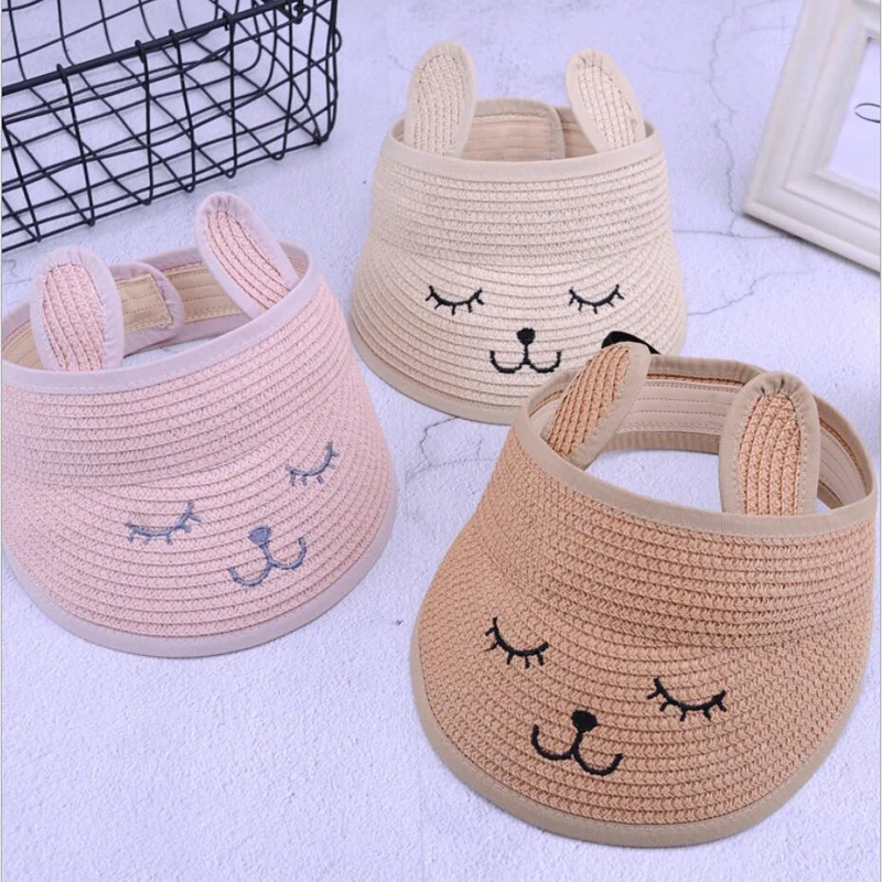 

summer children's cat empty top straw hat Korean casual shade sunscreen beach sun hat