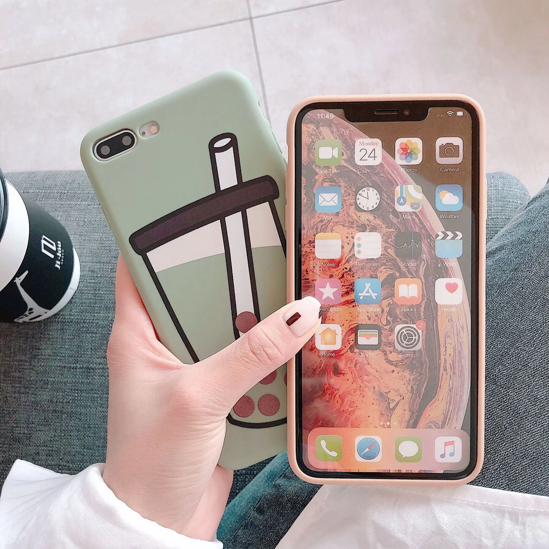 Милый чехол для телефона в Корейском стиле с рисунком молочного чая iPhone X Xs XR XSmax 7