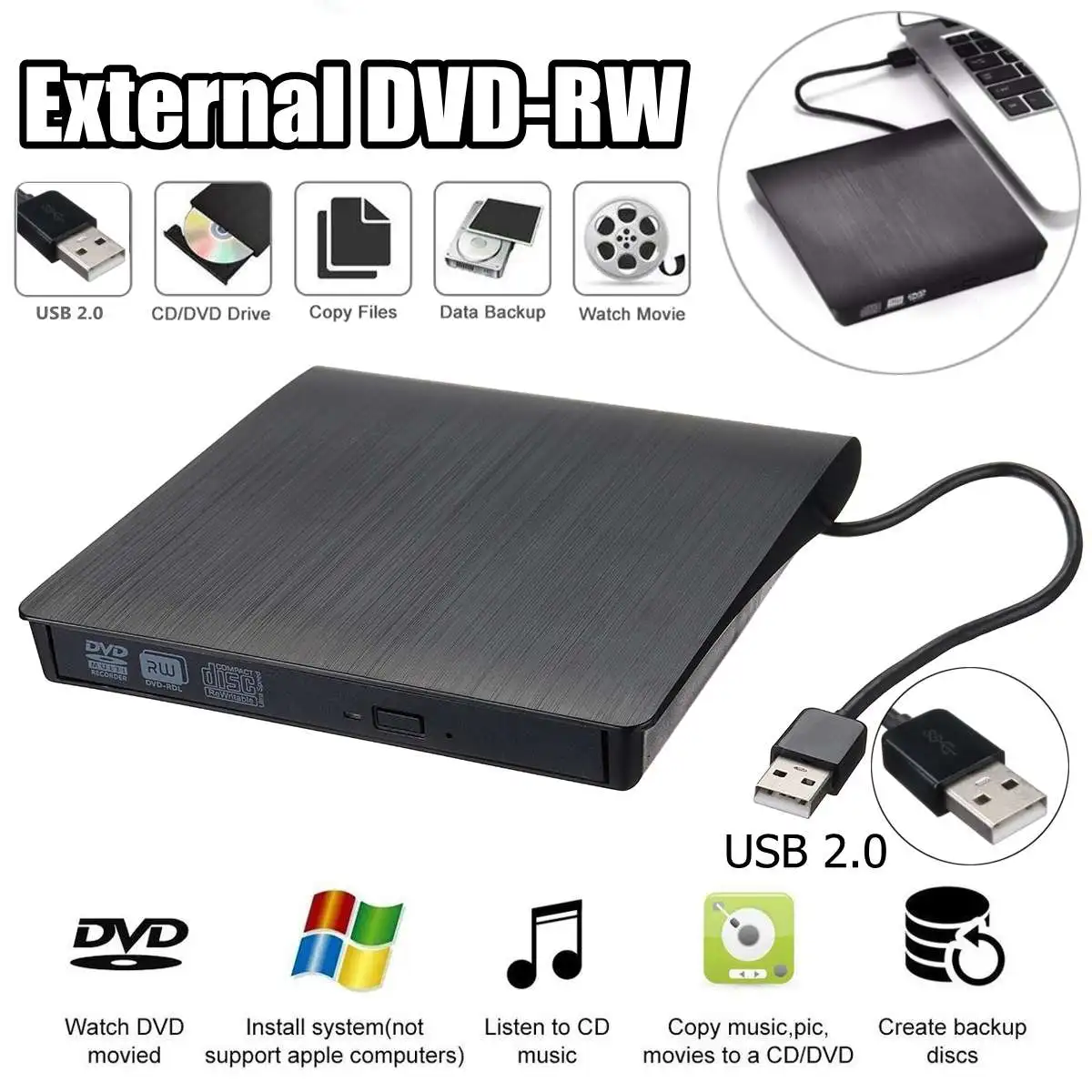 Внешний DVD CD ридер оптический привод USB 2,0 DVD-RW CD-RW плеер горелка тонкий портативный ридер рекордер портативный для портативных ПК
