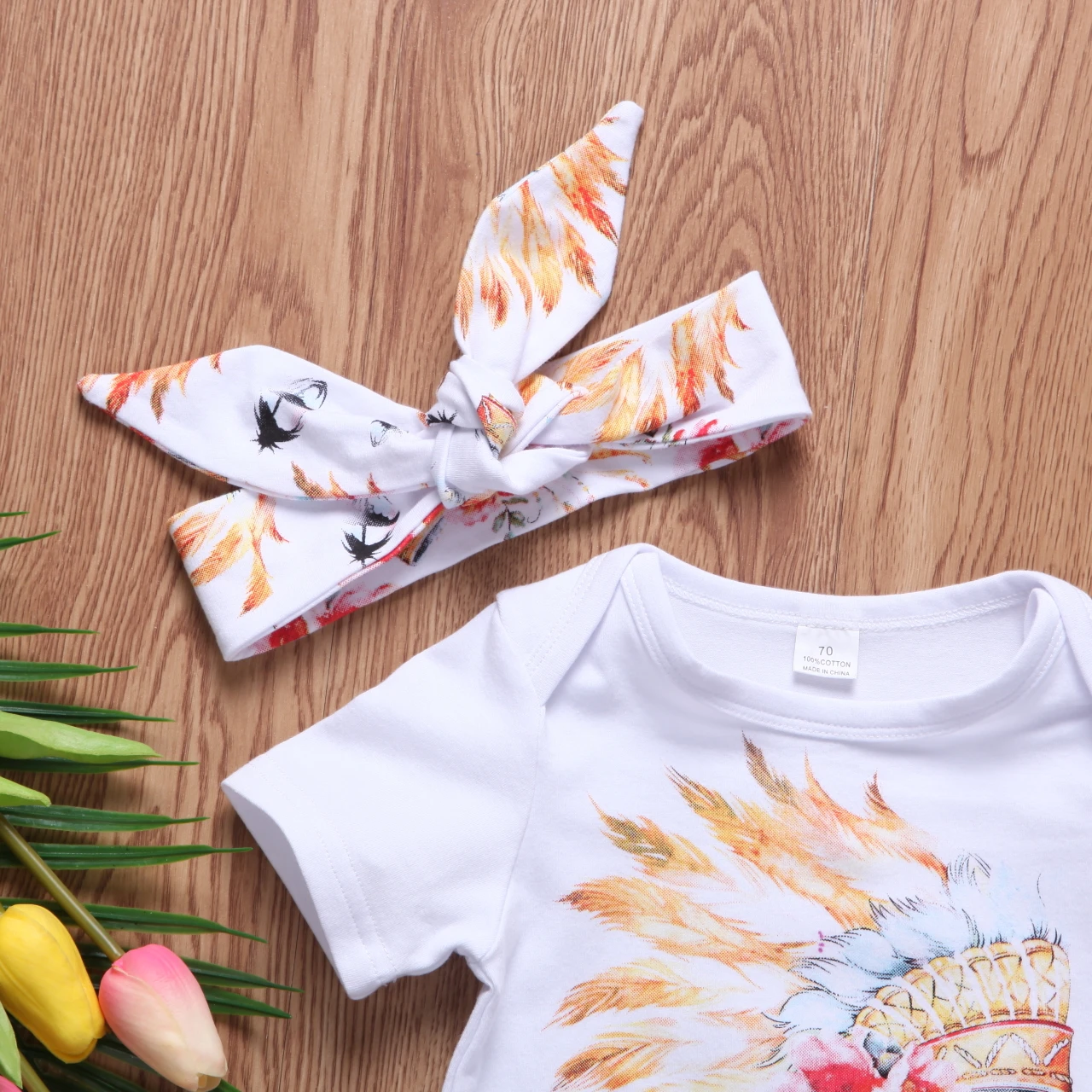 Комплект из 3 предметов топ с коротким рукавом и шорты цветочным принтом повязка