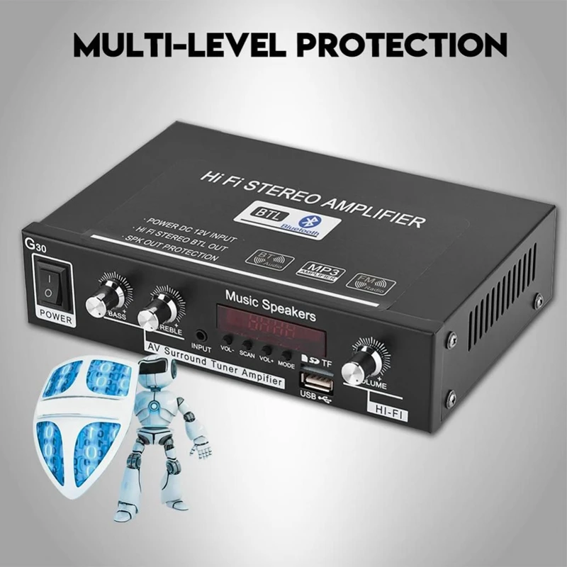 Музыкальный HiFi стерео усилитель с европейской вилкой G30 MP3 USB/tf карта/AUX Bluetooth fm