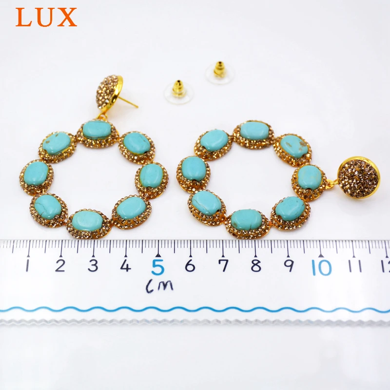 Boho Turquoises Earrings paved rhinestones large circle dangle earring Rustic Tribal jewelry | Украшения и аксессуары