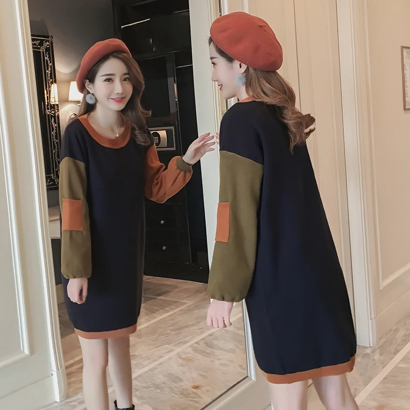 Зимнее платье для беременных трикотажное свитер грудного вскармливания длинный