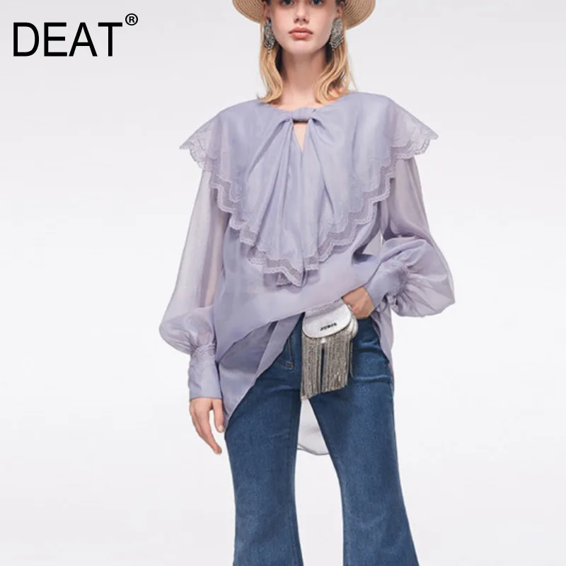 DEAT 2020 New Summer Women Clothes Ruffles Lantern Sleeves Chiffon Sweet Girl's Long Shirt Female Dresses Tide WF06905l | Женская