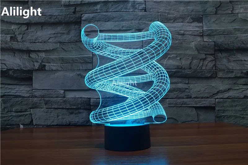 3D DNA светодиодная Ночная лампа деревянная база абстрактная спиральная ночник