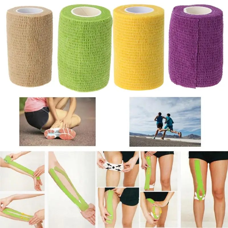Спортивная лента эластичная самоклеящаяся рулонная повязка ремешок для