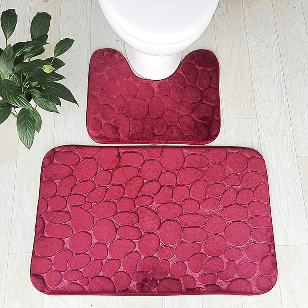 New 3D Stone Memory Foam 2pcs Bath Mats Set Anti-slip Floor Bathroom Toilet Rugs Absorbent Matrresses |