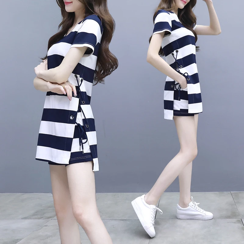 Женские летние наряды милые сладкие топы шорты комплекты повседневные полосатые