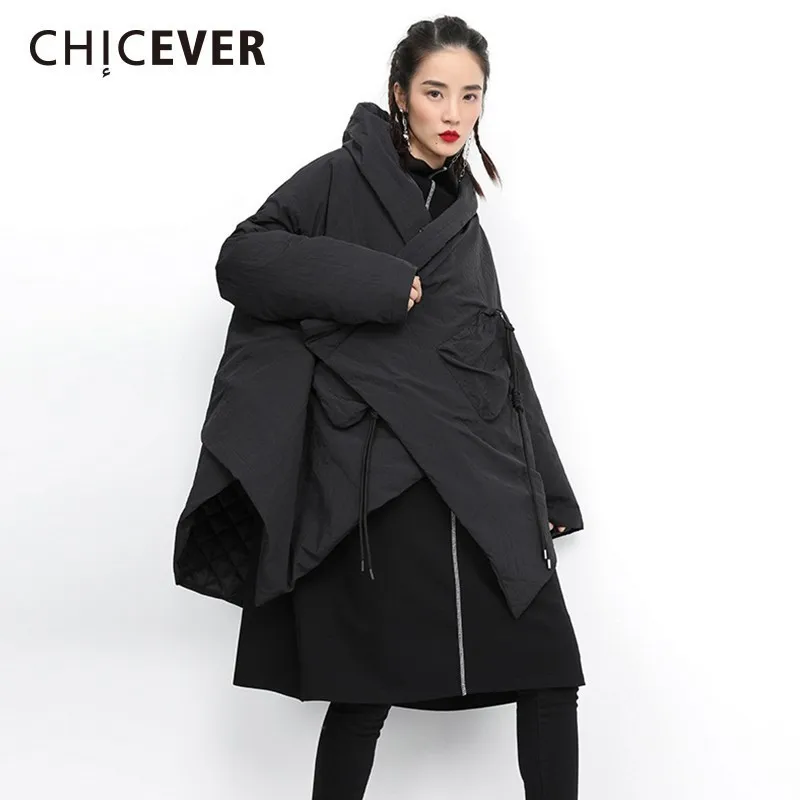 CHICEVER для женщин подпушка куртка пальто с капюшоном Batwing длинным рукавом