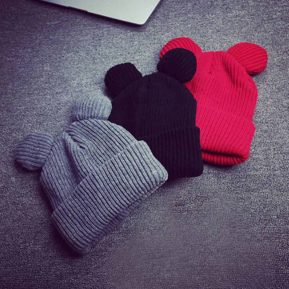 Шапки с ушами кошки для женщин и мужчин зимняя шапка Chirldren's уличная шляпа Лыжная