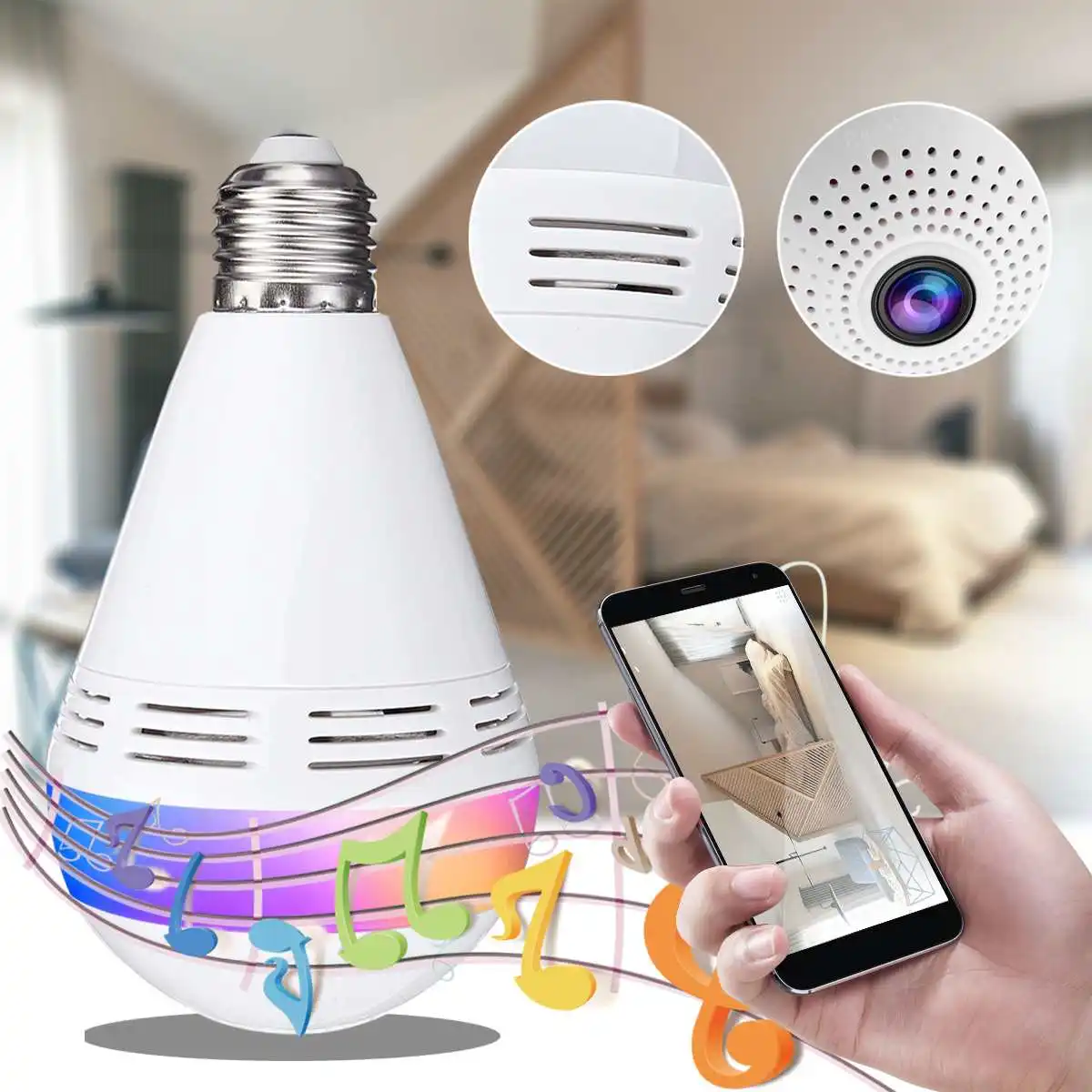 E27 Беспроводная bluetooth колонка лампа для прослушивания музыки светодиодный