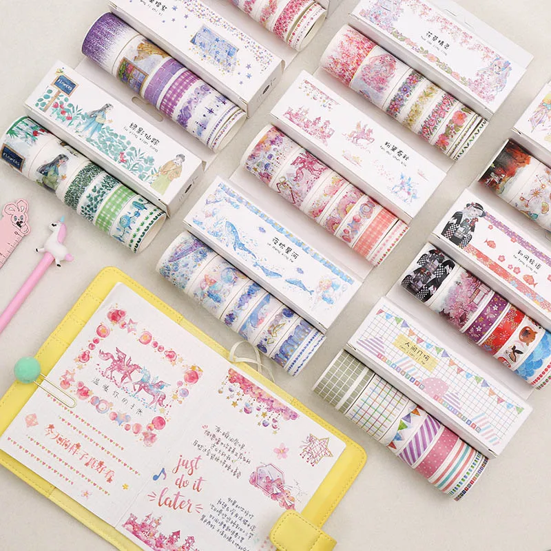 8Pcs Cute Whale Masking Tape Kawaii Cherry Washi Plant Decorative Adhesive For Kids Scrapbooking Diary Photos Albums | Канцтовары для