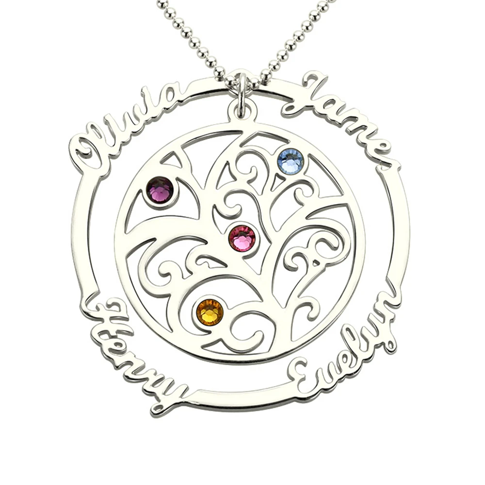 

Sweey Wholesale Jewelry Manufacture Custom Birthstone Necklace Family Tree Necklace with Engraved Names for Valentines Gift