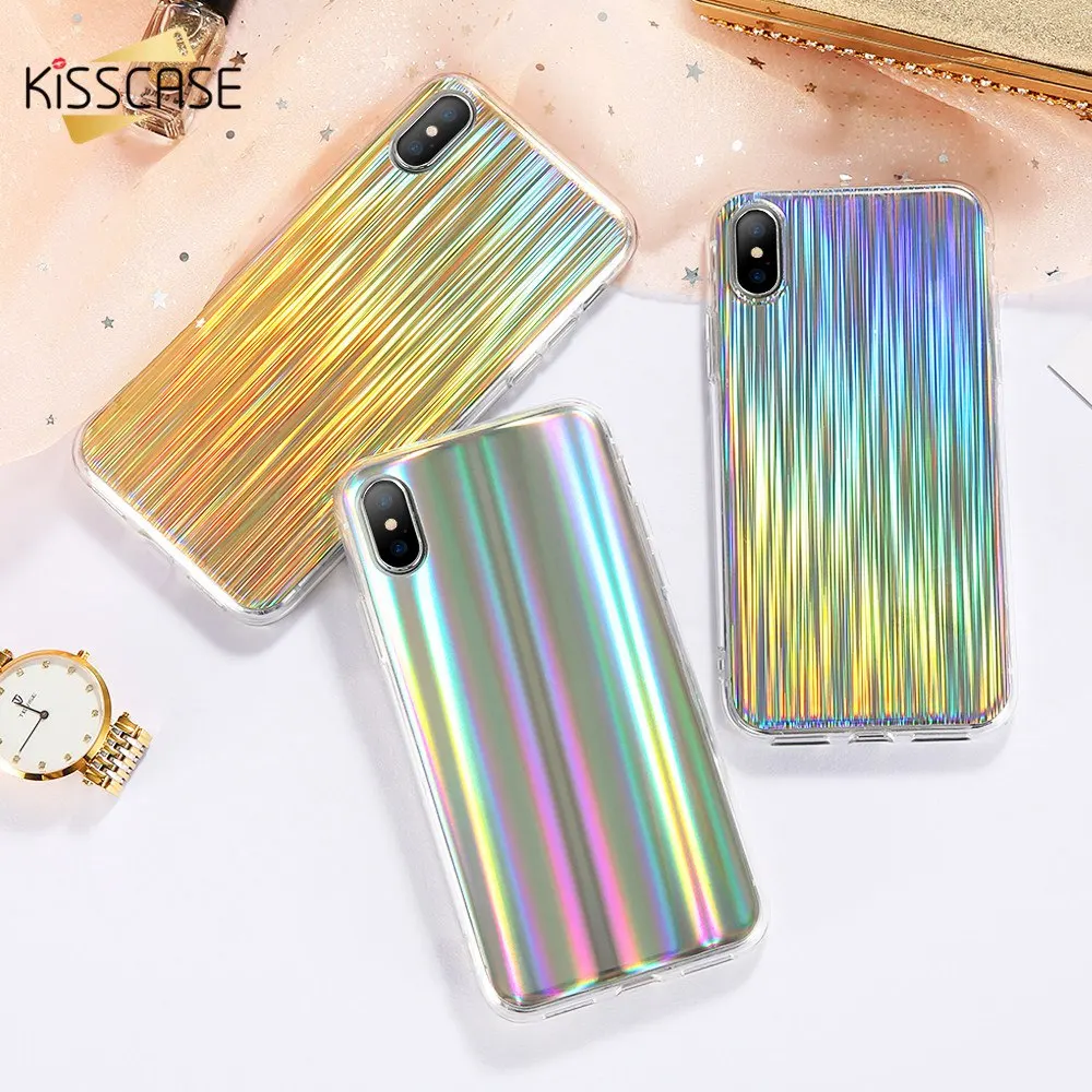 Силиконовый чехол KISSCASE с цветным градиентом для iPhone 8 7 6S 6 X прозрачным лазерным