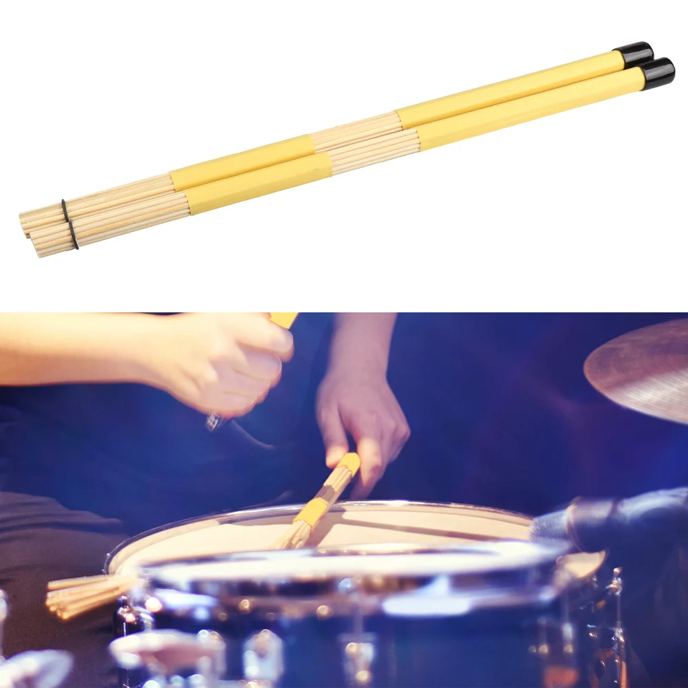 

1 Pair 15.7" 40cm Drum Brushes Sticks Rod Jazz Drum Sticks Bamboo Yellow Drumsticks Rubber Handle for Percussion Accessories