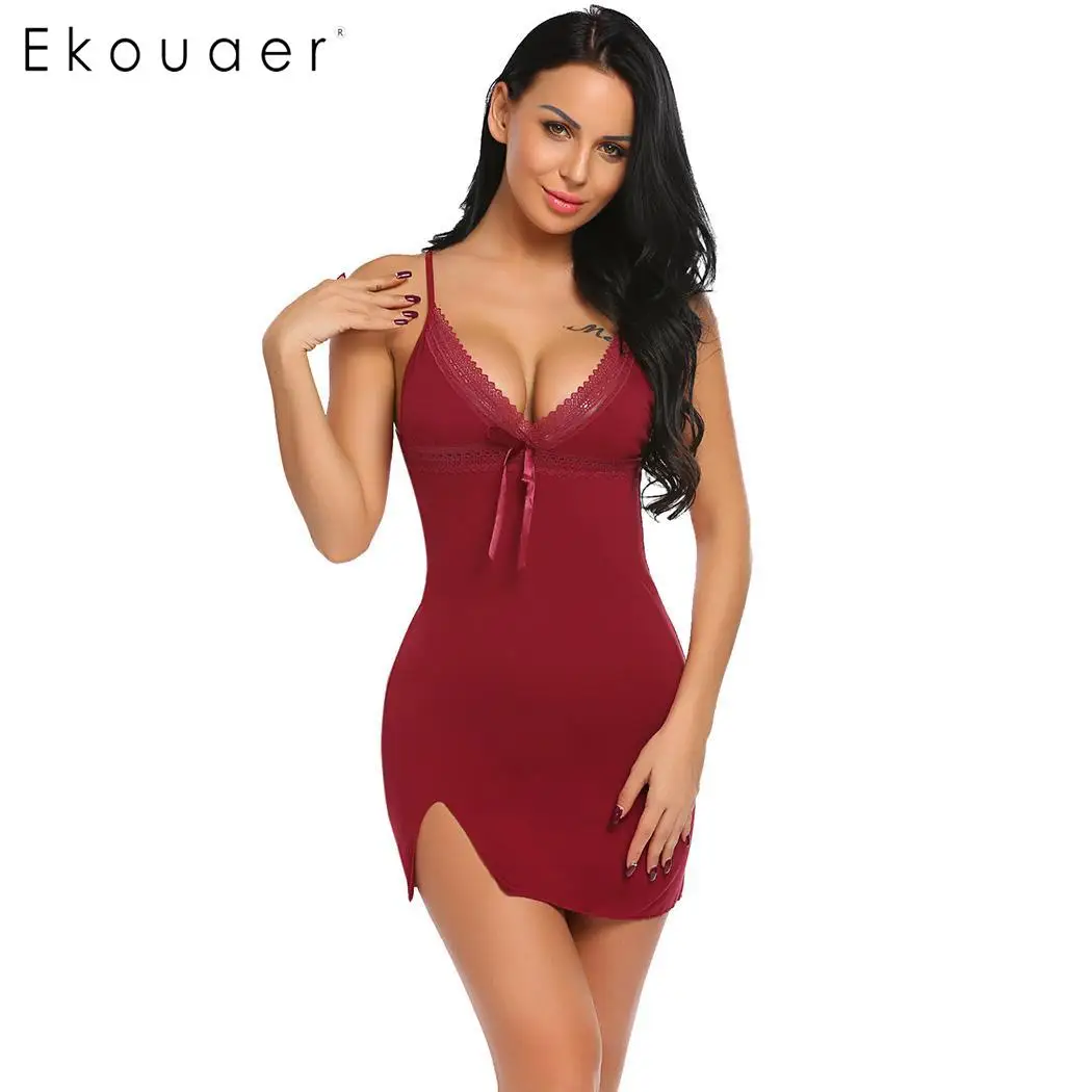 Ekouaer сексуальное женское белье ночная рубашка женская мини Babydoll платье для сна с