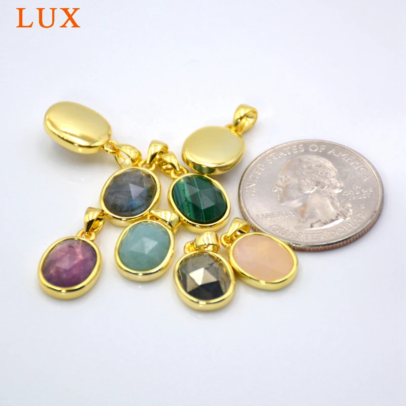 Natural Faceted Gem stone Pendant oval Stone Everyday Layering multi gems charm Simple Jewelry for Woman | Украшения и аксессуары
