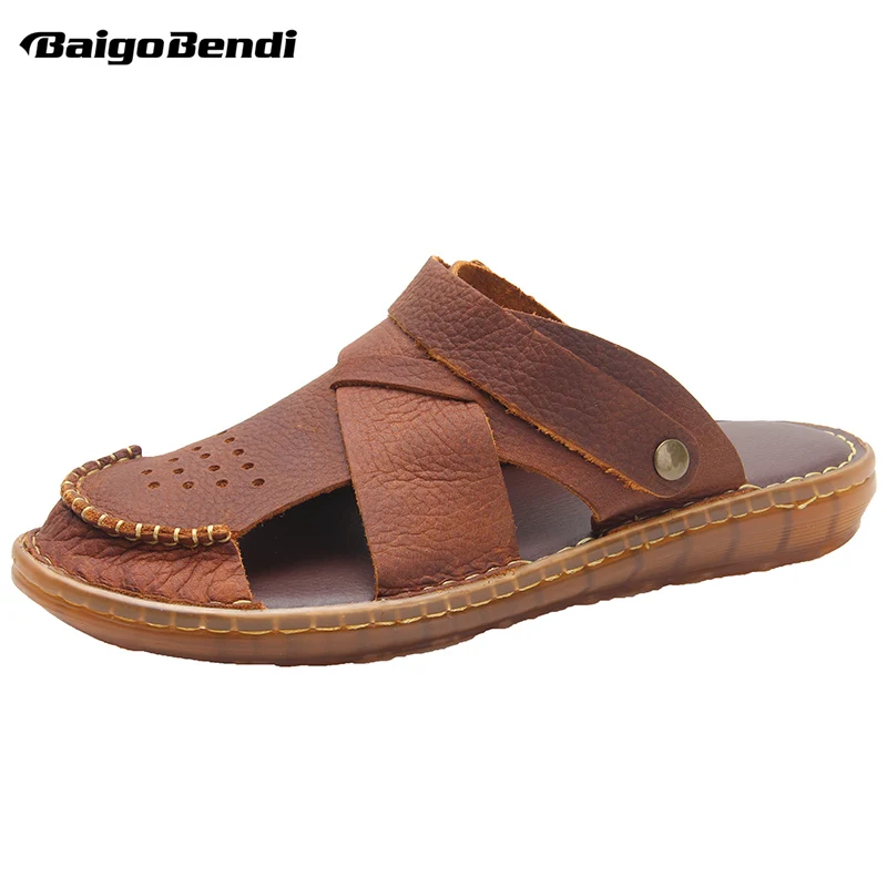 Мужские сандалии с закрытым носком натуральная кожа двухсторонние сланцы