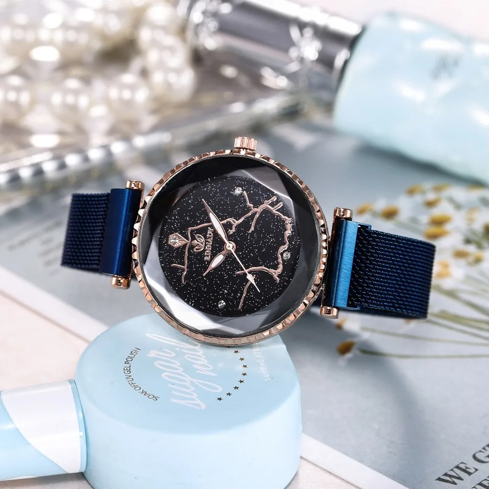 Женские кварцевые наручные часы montre femme роскошные сетчатые с магнитом и
