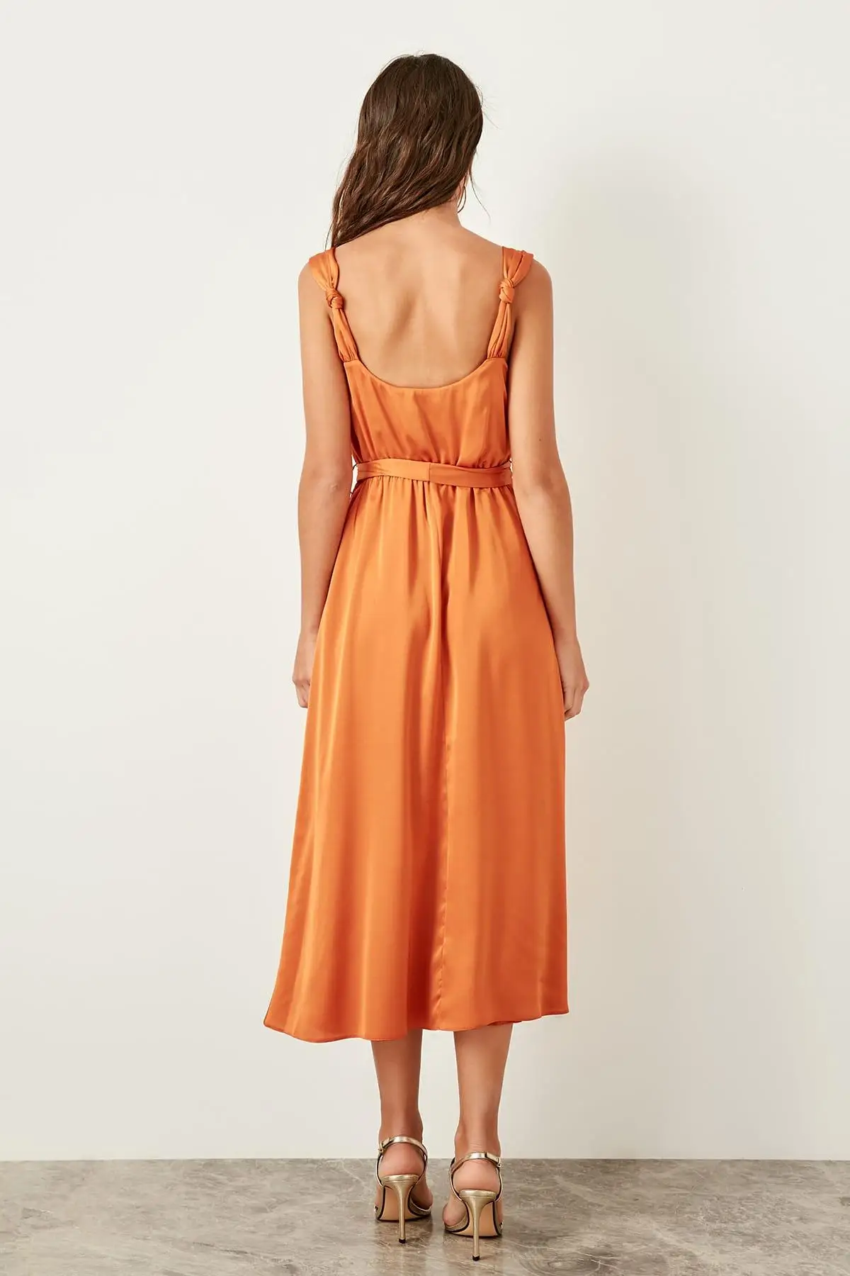 Trendyol оранжевое платье с поясом TPRSS19BB0283|Женские платья| |