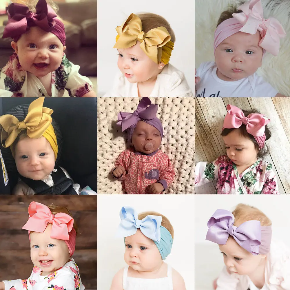 Soft Baby Girls Kids Toddler Bow Hairband Headband Turban Big Knot Head-Wrap | Детская одежда и обувь