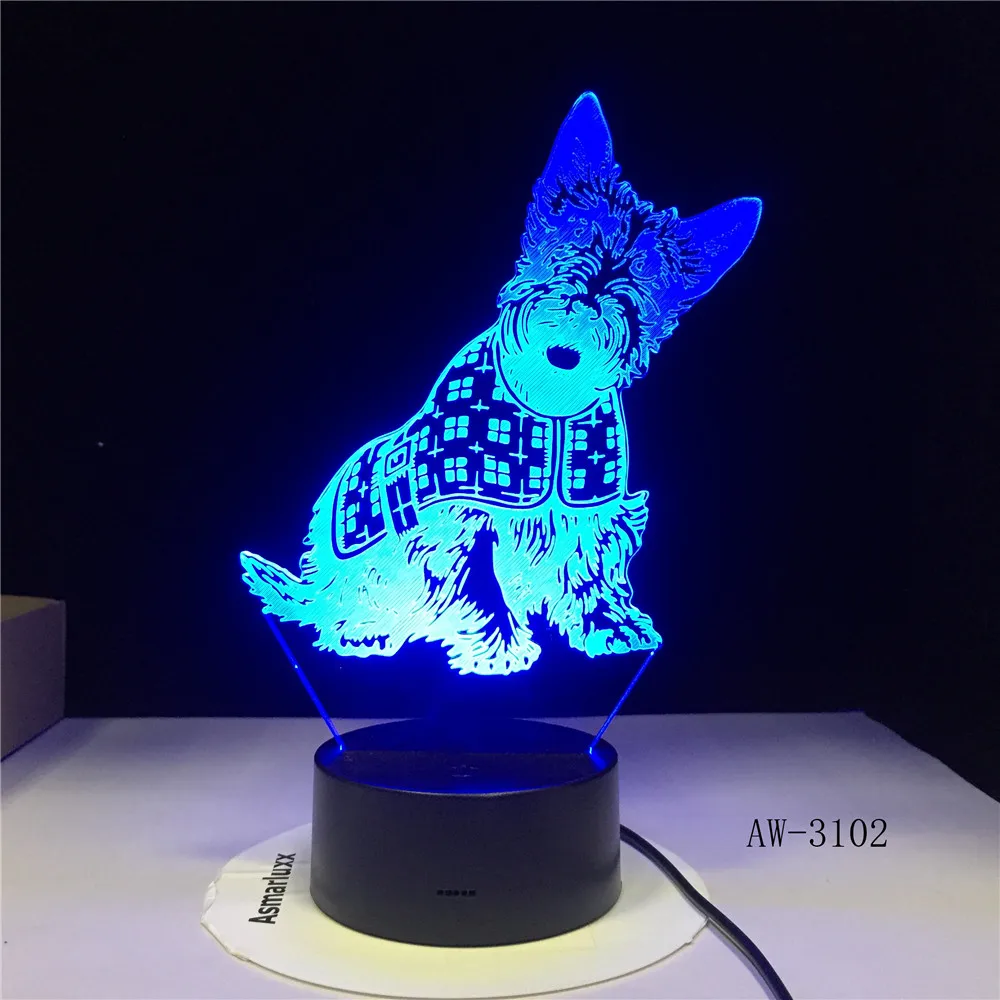 Миниатюрная лампа для собаки шнауцера галстука корги 3D иллюзия светильник