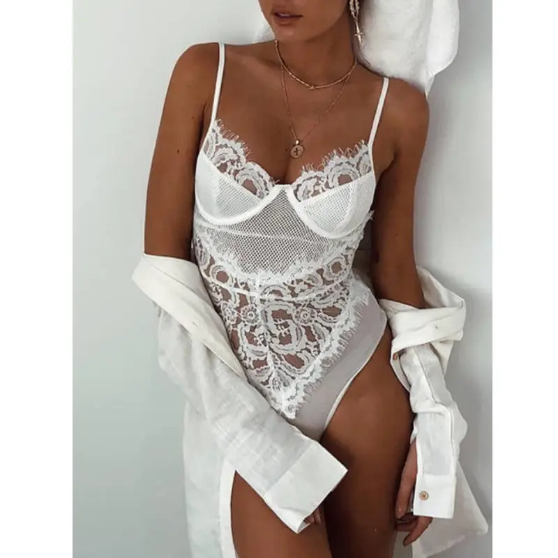 Сексуальное нижнее белье с открытой спиной кружевное Babydoll промежностью черное