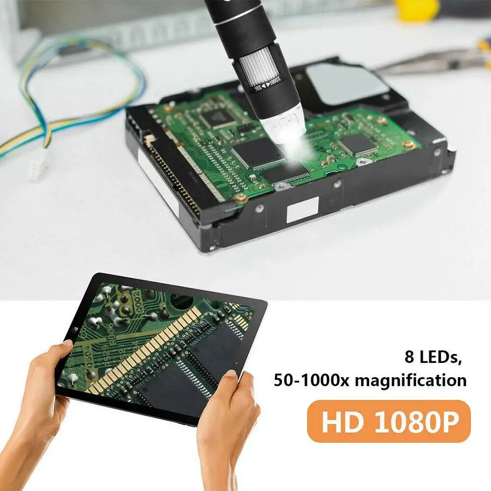 WiFi цифровой микроскоп Встроенная камера 1080P HD 2MP 50x 1000x увеличительный эндоскоп с 8