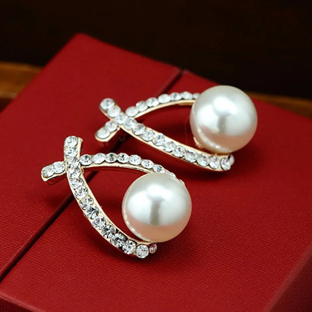 Женские серьги Мода Pearl уха шпильки девушек штраф крест жемчужина флэш со