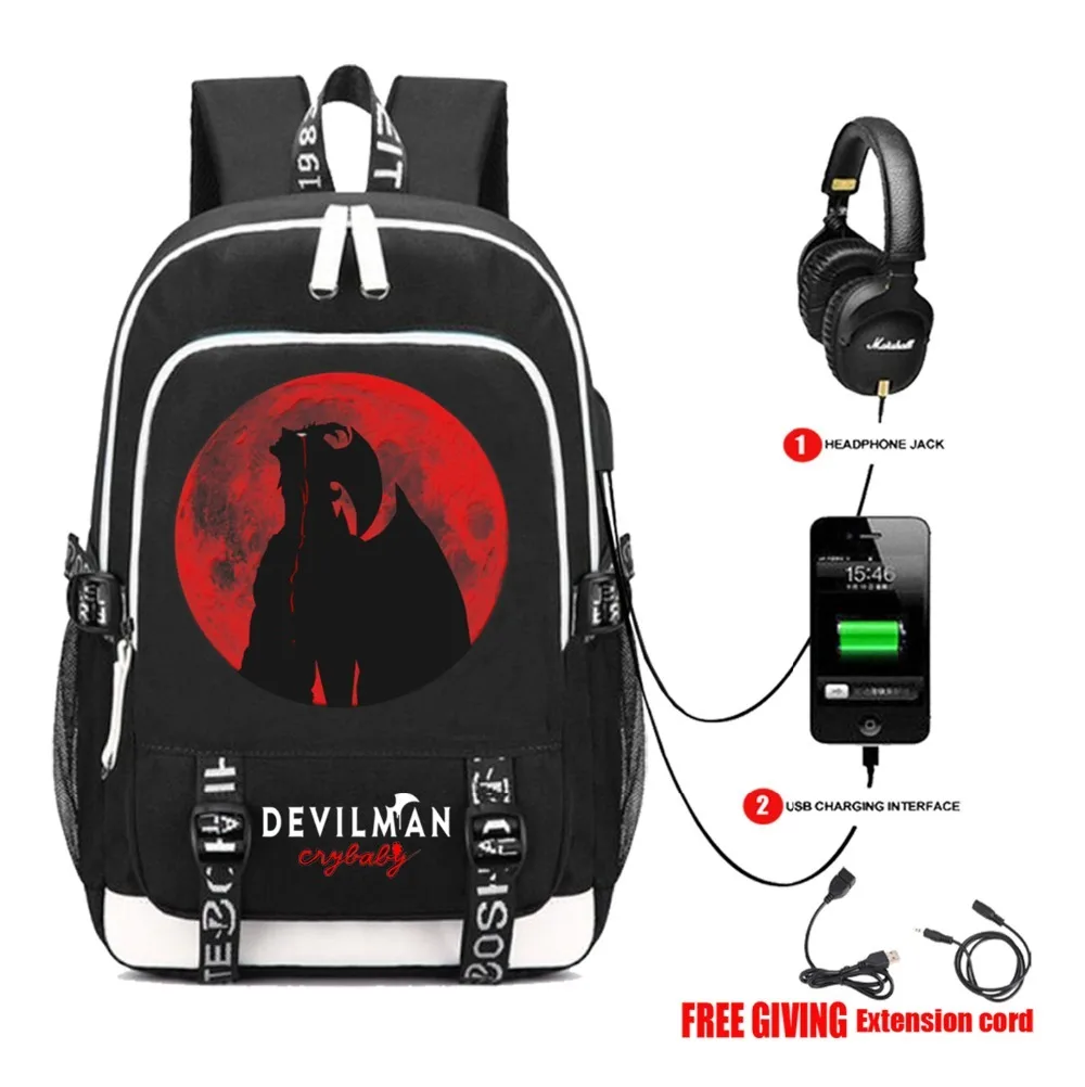 Рюкзак DEVILMAN crybaby с USB зарядкой школьный рюкзак Студенческая книжная сумка через