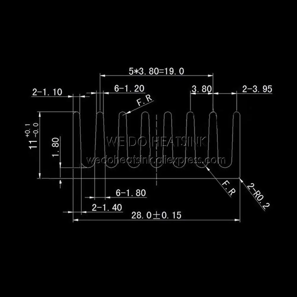 Мы делаем радиатор 28x28x11 мм желтый анодированный алюминиевый с тепловой