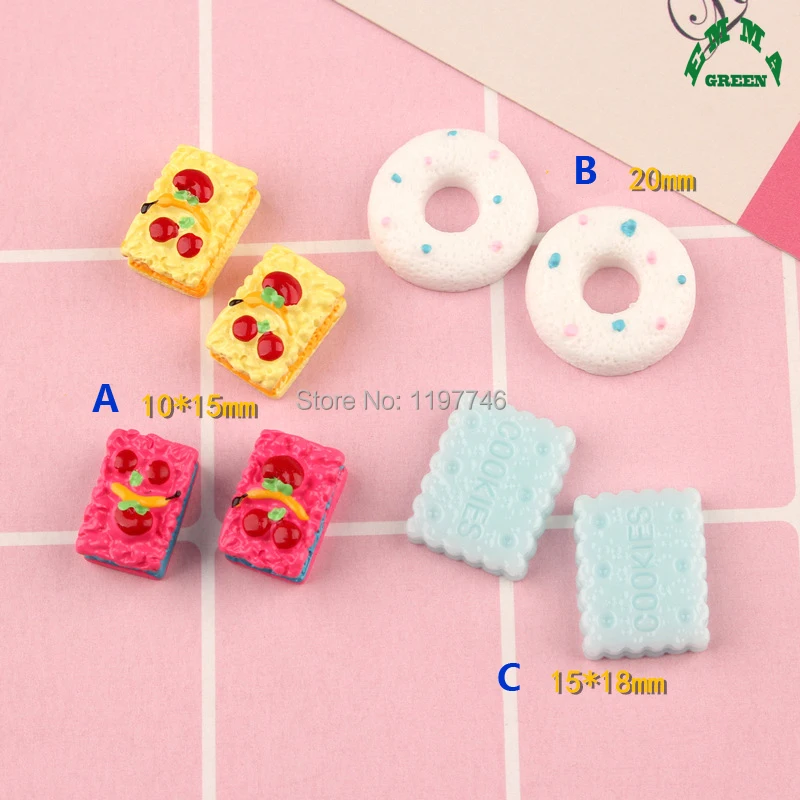 

Cake Biscuit Donut Resin Flatback 10pcs Cabochon Miniature Food Art Supply Decoration Charm Craft DIY Phone Room Home Decor