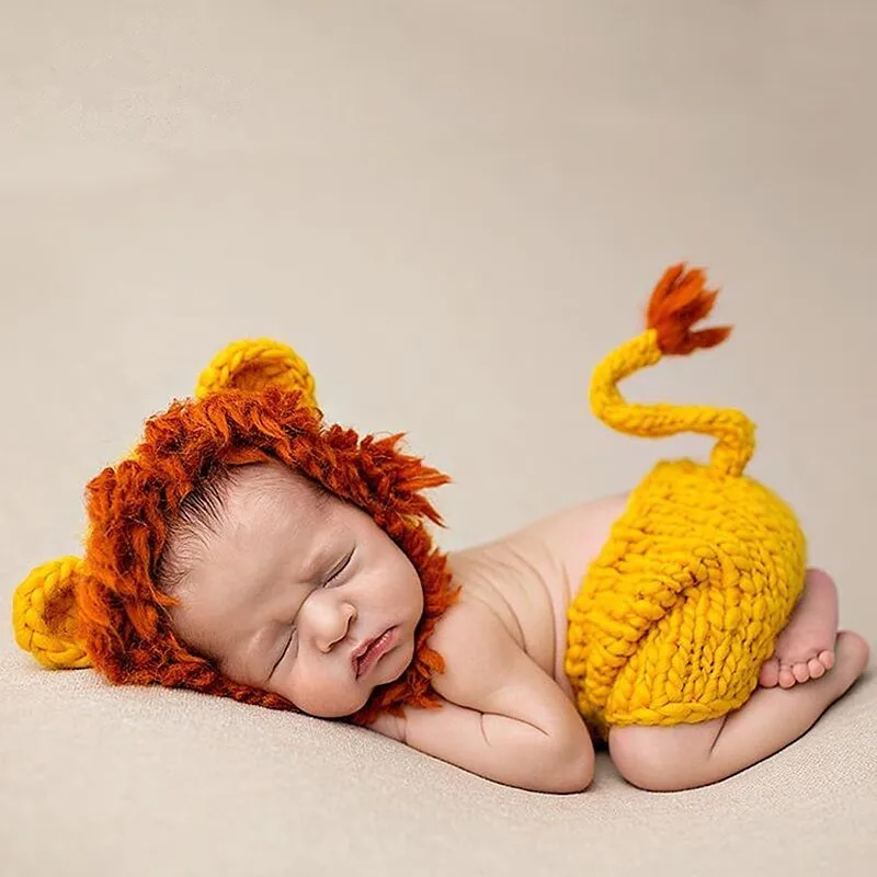 Newborn Photography Clothing Cute Lion Hat+Pants 2Pcs/set Studio Baby Photo Props Accessories Infant Shoot Crochet Costume