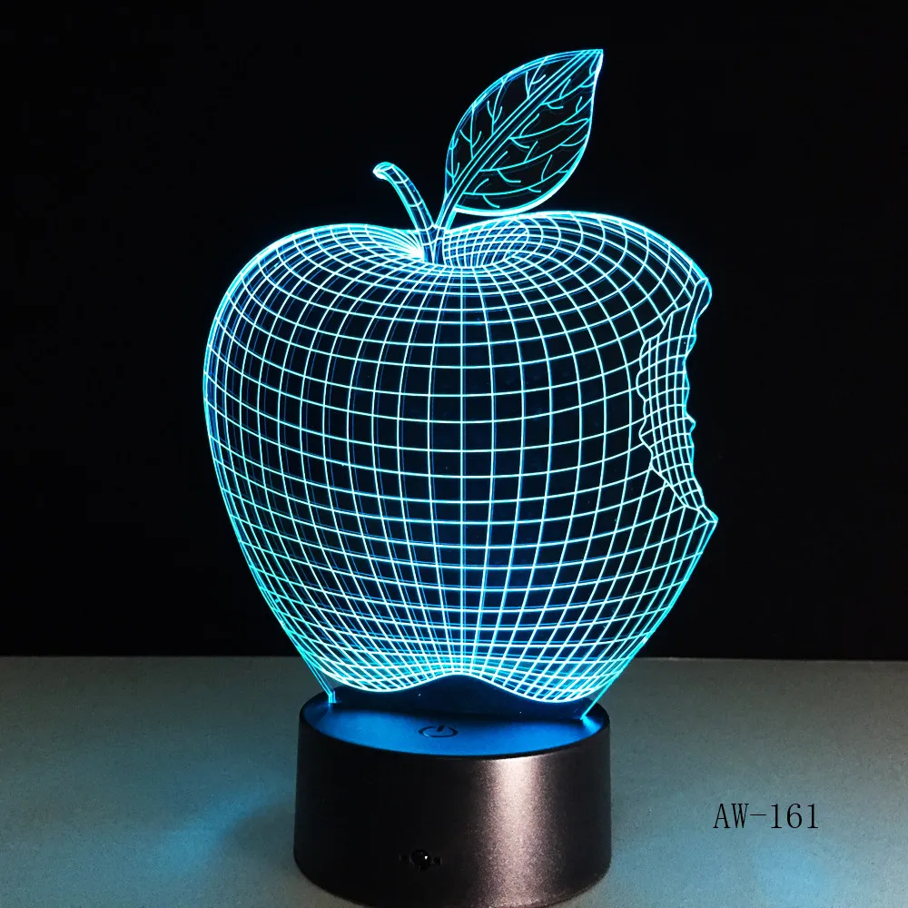 Apple-lámpara de escritorio 3D de 7 colores para niños, luz LED de visión acrílica estéreo, decoración de mesita de noche con holograma, Interruptor táctil, luz nocturna, regalo para AW-161