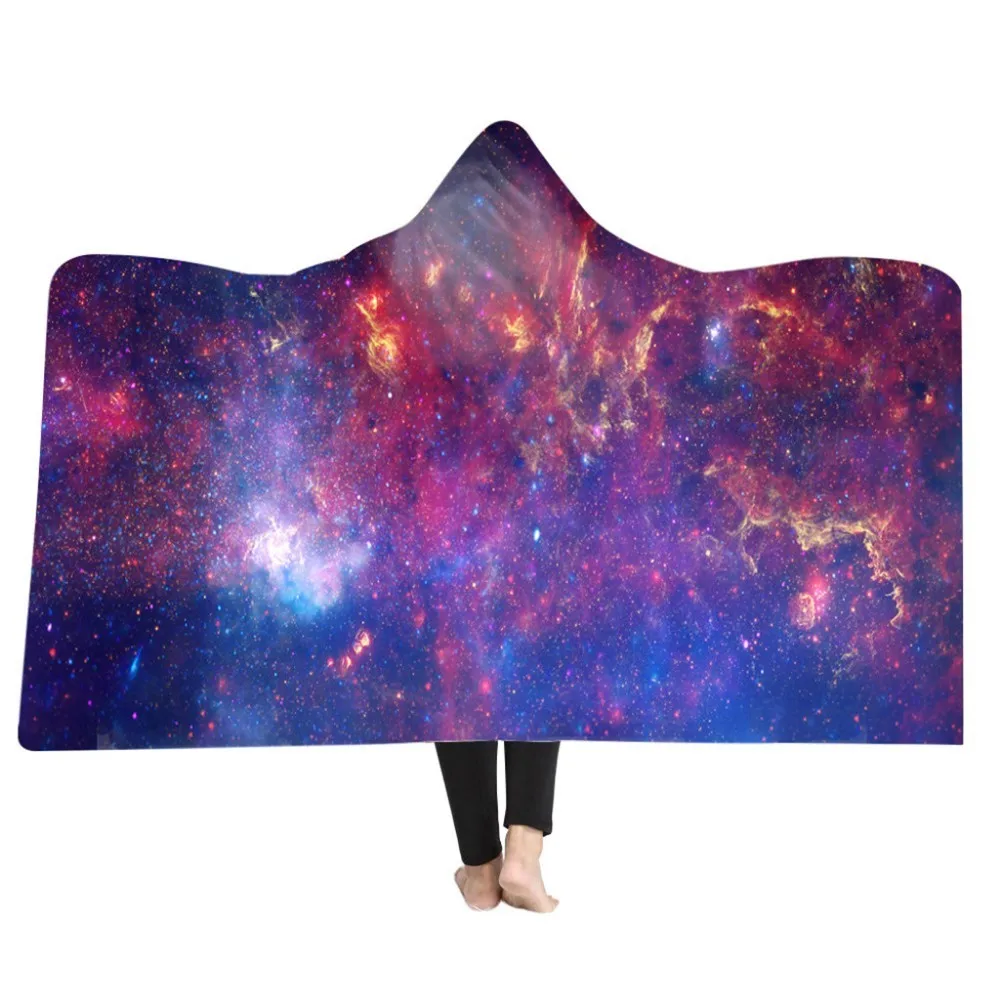 Одеяло с капюшоном и изображением звездного неба утолщенное 3d рисунком тонкое