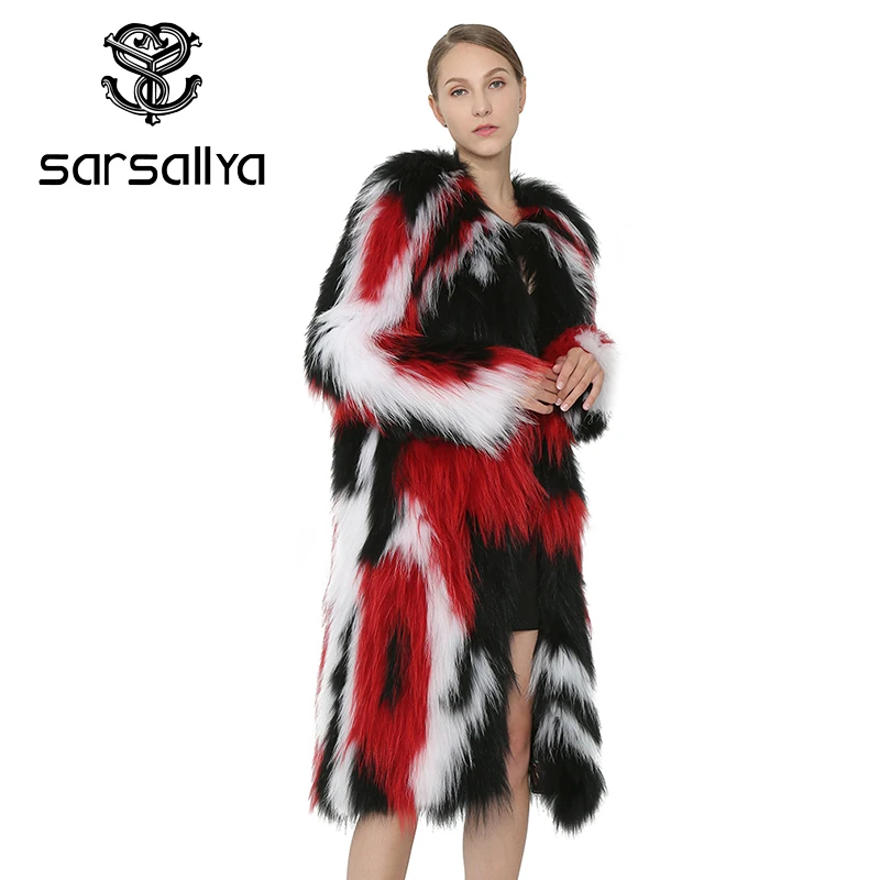 SARSALLYA Для женщин натуральным лисьим мехом пальто Зимние теплые мягкие с