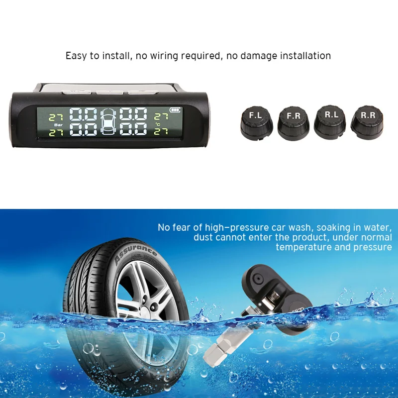 Автомобильная система контроля давления в шинах TPMS с солнечной зарядкой через USB