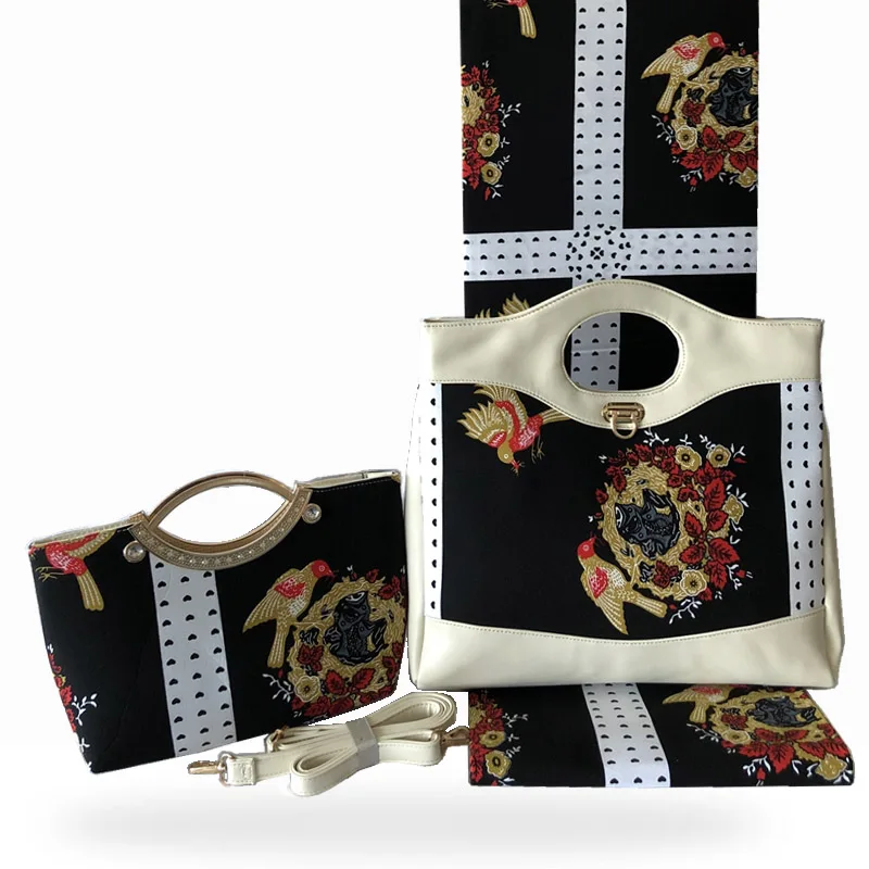 

High Quality Prints Horse Wax Handbag And Cotton Fabric Set Fashion Unique Shopping Bag With Wax Fabric Matching Set On Stock