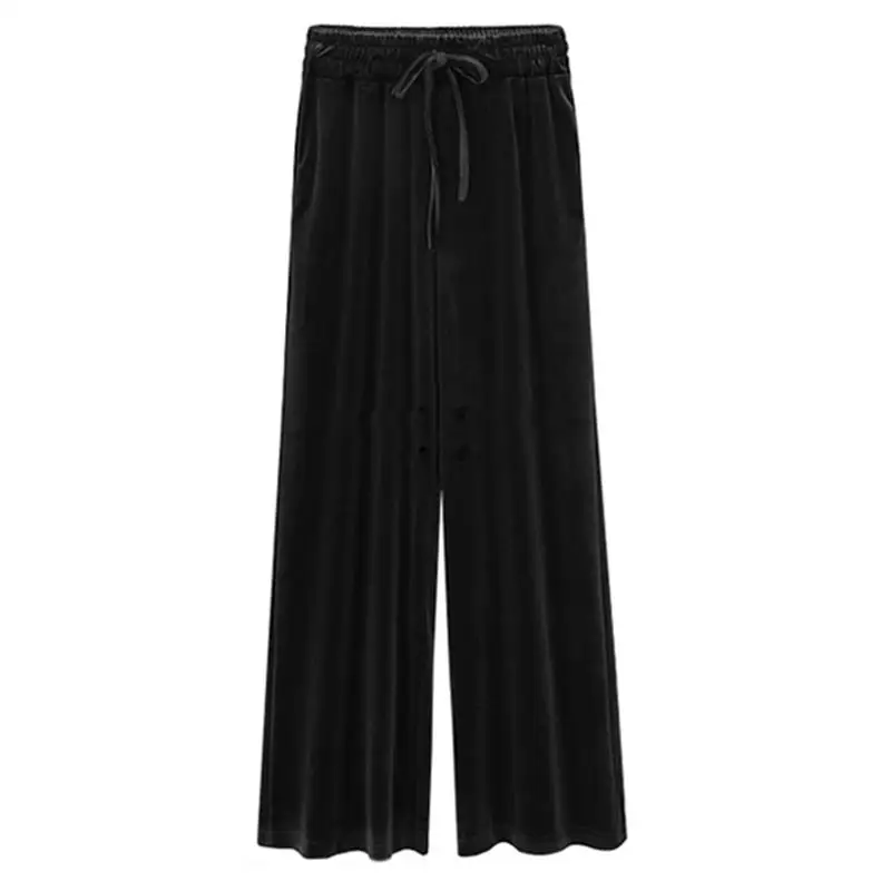 

Casual Loose Wide Leg Pants Women 2019 Autumn Winter Velvet Pants High Waist Elastic Solid Fashion Long Trousers SJ333C